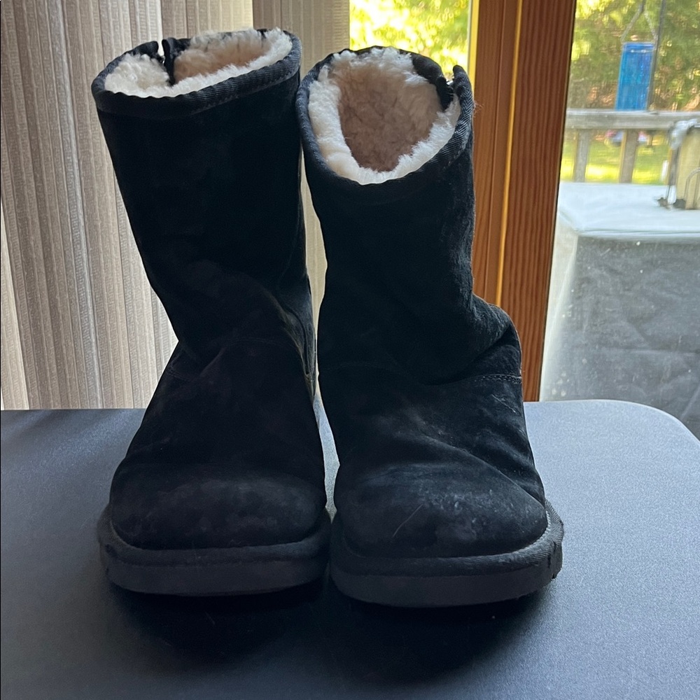 UGG Black Suede Boots with Cream Fur